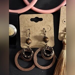 Bohemian Brown Hoop Drop Earrings - Unbranded